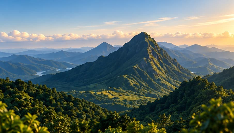 Sunlit green mountain range at golden hour, the cover image of the sample newsletter